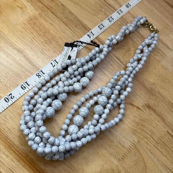 BaubleBar Nordstrom White Marble Statement Necklace Multi-Strand Beaded Design - Picture 4 of 7